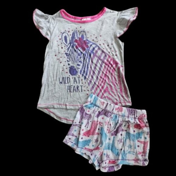 * ST. EVE Gray Zebra Print Shortie Pajamas Girls Size 7-8 WILD AT HEART - Picture 1 of 4